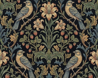 1500 - Morris Garden Serenade - 8x8 6x6 4.25"x4.25" - Satin or Gloss- William Morris Inspired, Decorative Pattern Accent Tile, tile Mural