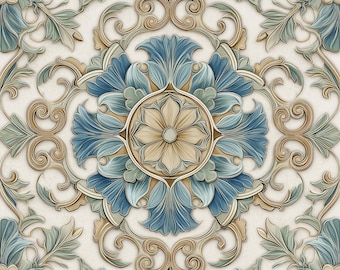 2036- French Chateau - 8x8 6x6 4.25x4.25, Satin/Gloss, Blue Tile, Decorative Tile, Backsplash Tile, Antique Floral Tile, Kitchen Tile