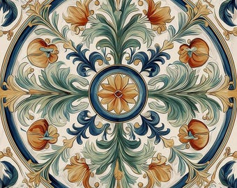 2044 - Mediterranean Garden - 8x8 6x6 4.25x 4.25- Satin/Gloss - Majolica, Italian, Spanish, Tile, Kitchen, Backsplash, Fireplace, Flora Tile