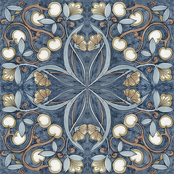 1767 -1 Amalfi Coast Blue - 8"x8" 6" x 6" or 4.25" x 4.25" Satin Finish White -Decorative Tile, Accent Tile, Pattern Tile, Tile Mural