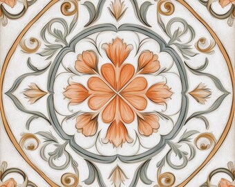 2053 - Coral Garden - 8x8 6x6 4.25x4.25 - Satin or Gloss -decorative tile, kitchen, fireplace, bathroom, floral, Vintage tile, Cottage decor