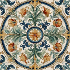 2044 -Mediterranean Garden-Italian Majolica Ceramic Tile Mediterranean Floral Kitchen Backsplash Botanical Bathroom Wall Decorative Accent