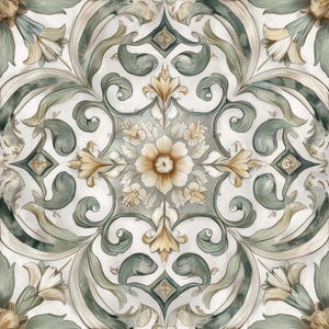 2022 - Sage Flourish - 8x8 6x6 4.25x4.25 -Satin/ Gloss - Decorative Tile, Kitchen Tile, Sage Tile, Floral Tile, ceramic tile, botanical Tile