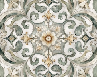 2022 - Sage Flourish - 8x8 6x6 4.25x4.25 -Satin/ Gloss - Decorative Tile, Kitchen Tile, Sage Tile, Floral Tile, ceramic tile, botanical Tile