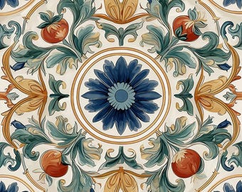 2042-Italiano Fiore-Italian Majolica Floral Ceramic Tile Blue Green Mediterranean Kitchen Backsplash, Deruta Style Bathroom Wall Accent Tile