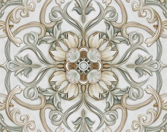 2052 - Willowmere - 8x8 6x6 4.25x4.25 - Satin or Gloss - Decorative Sage Tile, Botanical, Floral Tile, Kitchen Backsplash Tile, Vintage Tile