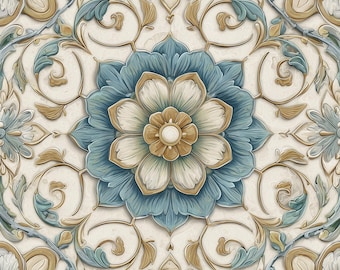 2012 - French Country - 8x8 6x6 4.25x4.25 - Satin or Gloss -Decorative Tile, Floral Blue Tile, kitchen backsplash, Vintage Tile