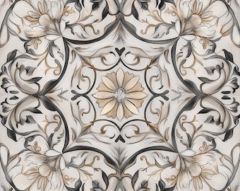 2037 - Quadrant Blossom 8x8 6x6 4.25x4.25 - Satin/Gloss Decorative Ceramic, Vintage Tile, Black, Floral Tile, Kitchen tile, Backsplash tile