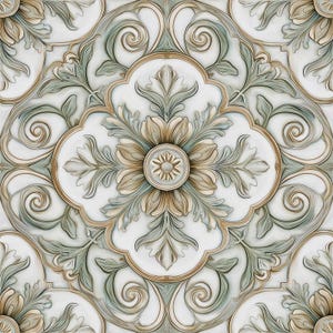 Green Floral Ceramic Tile, Sage Botanical Kitchen Backsplash French Country Bathroom Wall Vintage Patterned Accent Tile -2051 Fleur deJardin