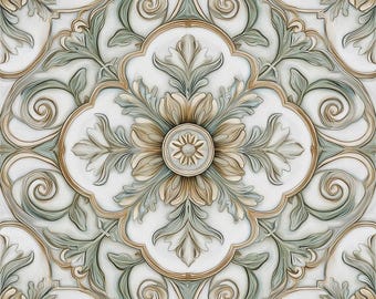2051-Fleur deJardin-Green Floral Ceramic Tile, Sage Botanical Kitchen Backsplash French Country Bathroom Wall Vintage Patterned Accent Tile