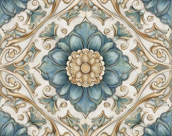 2011- French Provencial - 8x8 6x6 4.25x4.25, Satin or Gloss - Decorative accent tile, Vintage tile, French country, Blue tile, ceramic tile