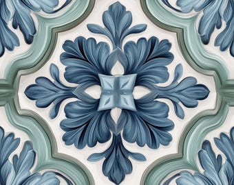 2030 -Seaglass Baroque - 8x8 6x6 4.25x4.25 - Satin/ Gloss, Decorative Accent tile, Kitchen Bathroom tile, Blue tile, Fireplace Tile, Floral