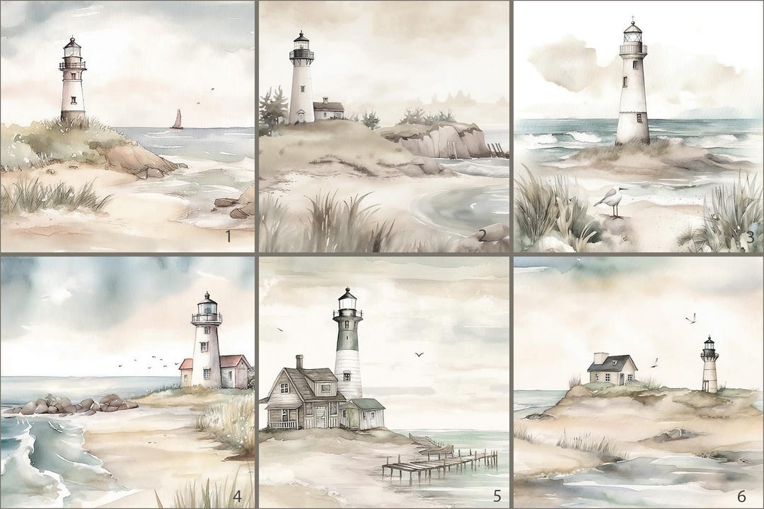 2100 - Seaside Serenity Lighthouses SET 1 - 6 Designs - 8x8 6x6 4.25x4 ...