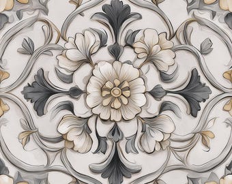 2040 -Estate Grey - Gray Floral Ceramic Tile, Vintage Art Nouveau Kitchen Backsplash, Bathroom Wall Accent Tile,Decorative Accent Tile
