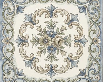 2003 - Vintage Garden 8x8  6x6  4.25X4.25  Satin - Vintage  Victorian -Backsplash Tile - Floral - accent tile- Decorative tile -Tile Coaster