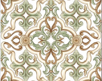 2004 - Majolica Sage - 8x8 6x6 4.25x4.25 Satin Finish - Decorative Tile -Victorian - Majolica - Vintage - Floral Tile- Backsplash tile