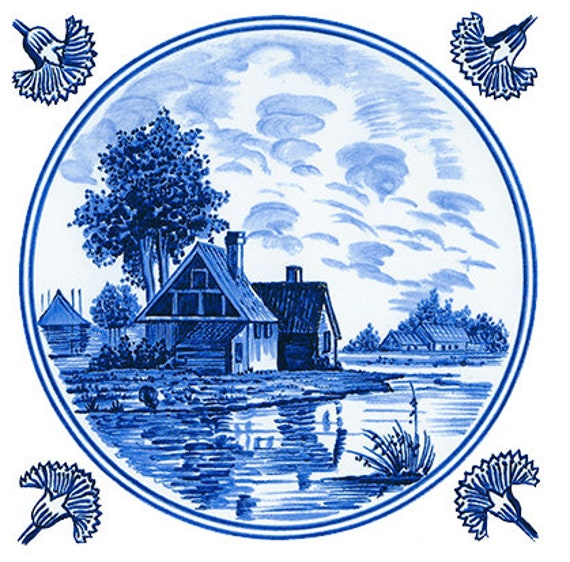 1925 - Delt Blue 6pc Set - 6x6 4.25x4.25 White Gloss Delft