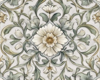 2021 - Whispering Sage - 8x8 6x6 4.25x4.25- Satin/Gloss -Decorative Accent Tile, Floral Tile, Vintage Tile, Green Tile, Backsplash Tile