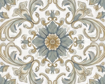 2034 - Windsor Filigree - 8x8 6x6 4.25x4.25 - Satin/ Gloss - Decorative Ceramic Tile, Kitchen backsplash tile, Floral accent tile, Vintage