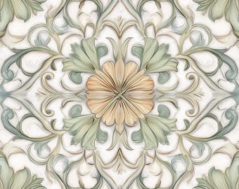 2045-Celadon Garden-Decorative Patterned Ceramic - Botanical, Garden,Sage green Tile, Floral,kitchen Backsplash, Bathroom wall, Vintage