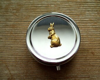 pill case gold stash box purse RABBIT dabs jar marijuana pill box Alice in Wonderland weed pillbox stash tin pill holder bunny cannabis