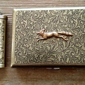 Running Fox Cigarette Case, Ornate Antiqued Brass Cigarette or Card Case image 1