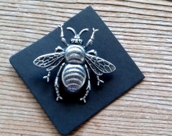 Huge Silver Bee Pin, Silver Honeybee Pin Brooch, Antiqued Silver Bee Pin, Big Bee Pin, Silver Bee Lapel Pin, Bee Tie Tack, Bee Gift