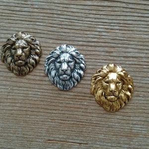 Lion Head Pin: Antiqued Gold, Silver, Bronze or Copper Finish - Lapel, Hat, Tie