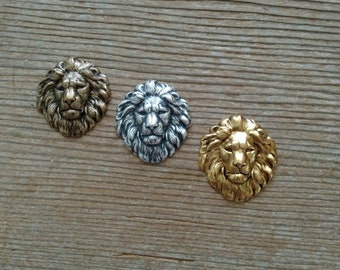 Lion Head Pin, Antiqued Brass Lion Pin, Antiqued Silver Lion Lapel Pin, Antiqued Gold Lion Tie Tack, Lion Jewelry, Leo Pin