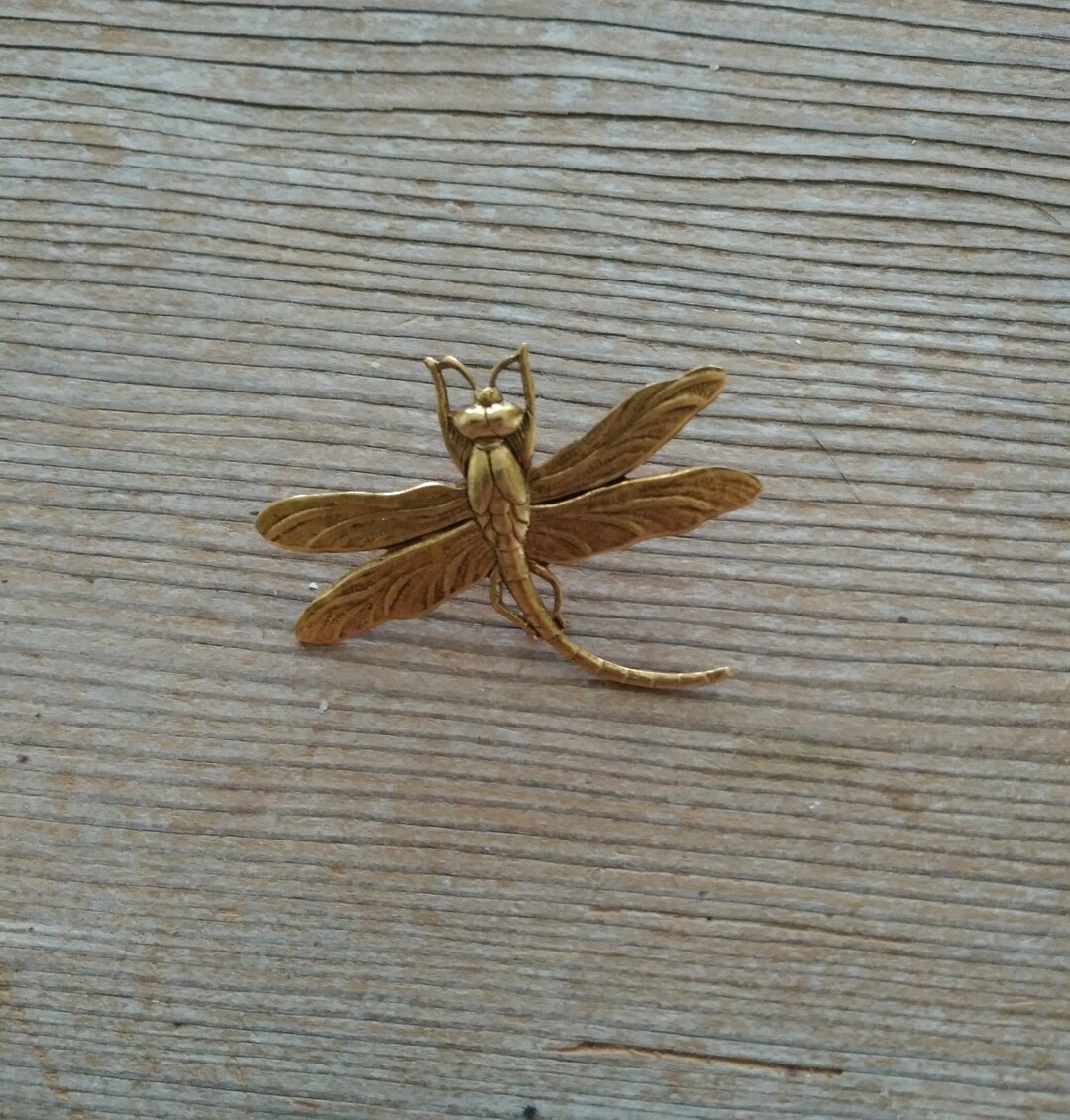 The Antiqued Gold Dragonfly Pin, Large Dragonfly Pin, Flying Dragonfly