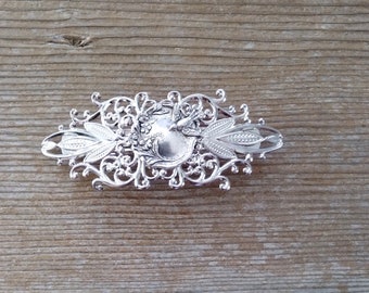 Floral Bird Barrette, Silver Bird Barrette, Swallow Barrette, Antiqued Silver Barrette, Filigree Barrette, Floral Hair Accessory