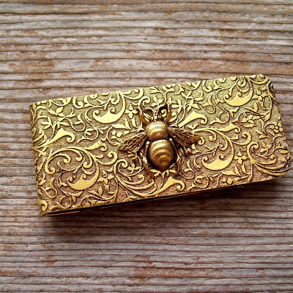 Antiqued Gold Bee Money Clip, Father's Day Gift, Art Nouveau Style Money Clip, Art Nouveau Floral Clip, Bee Accessory, Gold Bee Clip