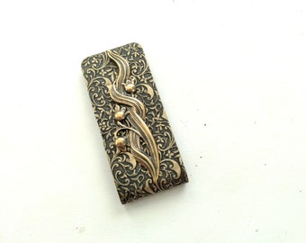 Lily Money Clip, Antiqued Brass Floral Clip, Silver Lily of the Valley Clip, Antiqued Silver Money Clip, Embossed Money Clip, Brass Lily