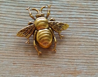 Huge Gold Bee Pin, Gold Honeybee Pin Brooch, Antiqued Gold Bee Pin, Big Bee Pin, Gold Bee Lapel Pin, Bee Tie Tack, Bee Gift, Embeelish