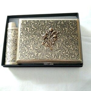 Antiqued Brass Tulip Cigarette Case, Art Nouveau Style Floral Brass Cigarette Case image 6