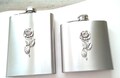 Antiqued Silver Rose Floral Stainless Steel Hip Drinking Flask - 6 oz or 8 oz