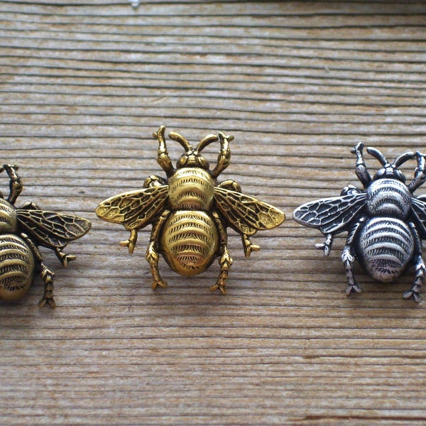 Brass Honeybee Pin Brooch, Antiqued Brass Bee Pin, Bronze Honeybee Pin, Antiqued Bronze Bee Pin, Gold Bee Lapel Pin, Silver Bee Tie Tack