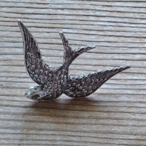 The Silver Swallow Pin, Bird Jewelry, Antiqued Silver Bird Pin, Bird Jewelry, Bird Accessory, Bird Tie Tack, Bird Hat Pin, Bird Lapel Pin