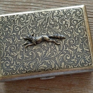 Running Fox Cigarette Case, Ornate Brass Cigarette Case, Brass Cigarette Case, Fox Cigarette Case, Fox Card Case, Antiqued Brass Card Case