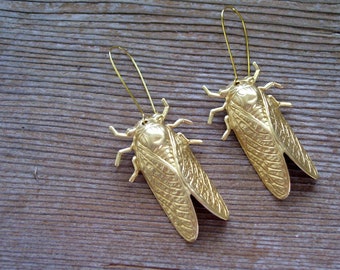 Gold Cicada Earrings - Big Insect Earrings
