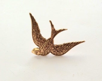 LAST ONE The Gold Swallow Pin, Bird Jewelry, Antiqued Gold Bird Pin, Silver Bird Pin, Antiqued Brass Bird, Bird Tie Tack, Bird Lapel Pin