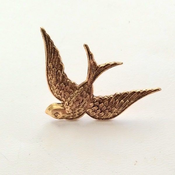 LAST ONE The Gold Swallow Pin, Bird Jewelry, Antiqued Gold Bird Pin, Silver Bird Pin, Antiqued Brass Bird, Bird Tie Tack, Bird Lapel Pin