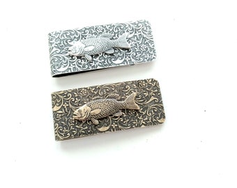 Fish Money Clip, Antiqued Silver Fish Money Clip, Embossed Money Clip, Father's Day Gift, Trout Clip