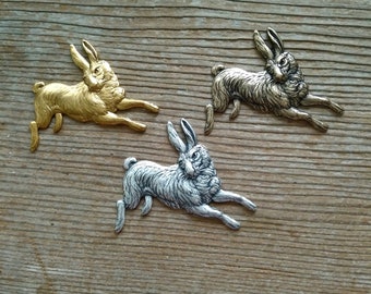 Huge Rabbit Pin, Antiqued Brass Rabbit Pin, Antiqued Silver Rabbit Lapel Pin, Antiqued Gold Rabbit, Hare Pin, Running Rabbit Jewelry