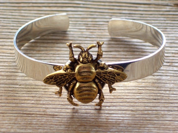 Gold Silver Bee Cuff Bracelet Gold Honeybee Bracelet Two | Etsy