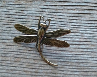 The Antiqued Brass Dragonfly Pin, Large Dragonfly Pin, Flying Dragonfly Pin, Dragonfly Lapel Pin, Dragonfly Tie Tack, Dragonfly Jewelry