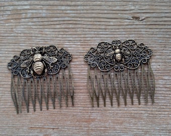Large Bee Comb, Antiqued Brass Bee Hair Comb, Brass Honeybee Comb, Ornate Bee Comb, Filigree Bee Comb, Bee Lover Gift, Embeelish