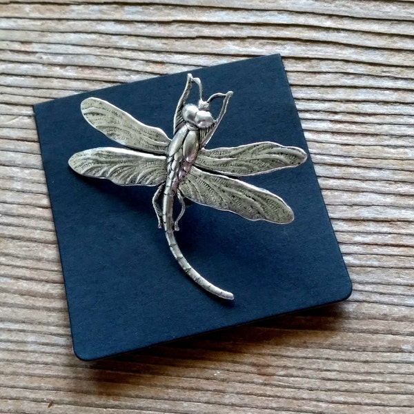 Antiqued Silver Dragonfly Pin, Large Dragonfly Pin, Flying Dragonfly Pin, Dragonfly Lapel Pin, Dragonfly Tie Tack, Dragonfly Jewelry