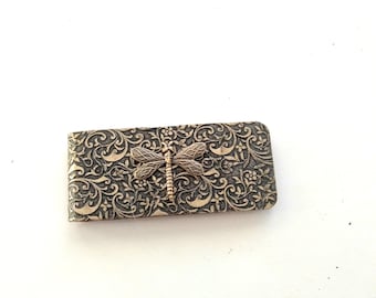 Dragonfly Money Clip, Antiqued Brass Money Clip, Brass Dragonfly Clip, Embossed Money Clip, Unisex Money Clip, Dragonfly Accessory