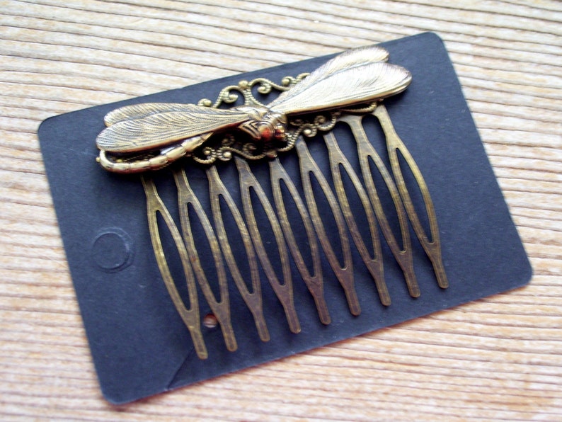 Flying Dragonfly Hair Comb Antiqued Brass Comb Bronze Dragonfly Accessory Brass Dragonfly Comb Dragonfly Hair Jewelry Embeelish